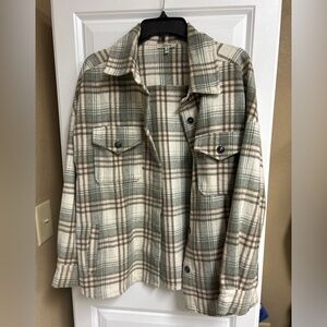 JODIFL Cream and Brown Plaid Shirt Jacket